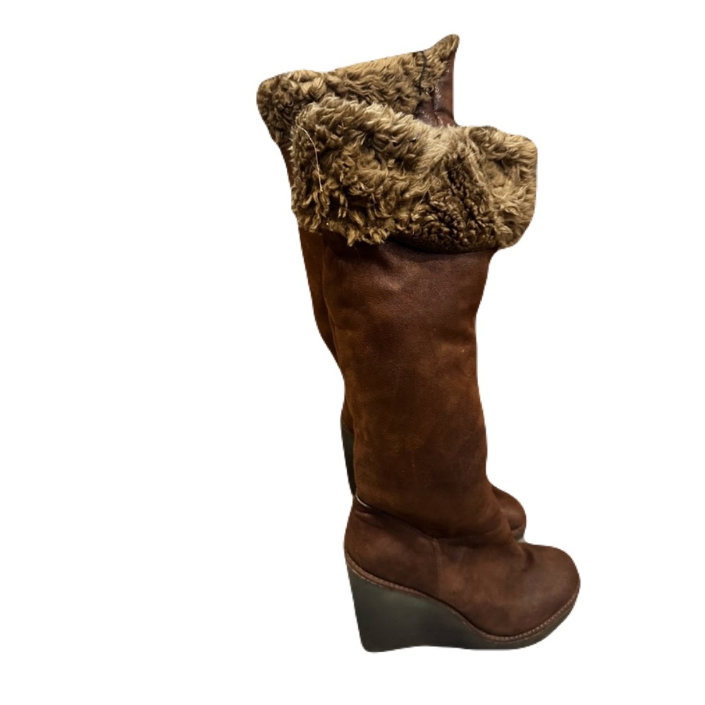 Michael Kors Brown Fur-Trimmed Wedge Boots